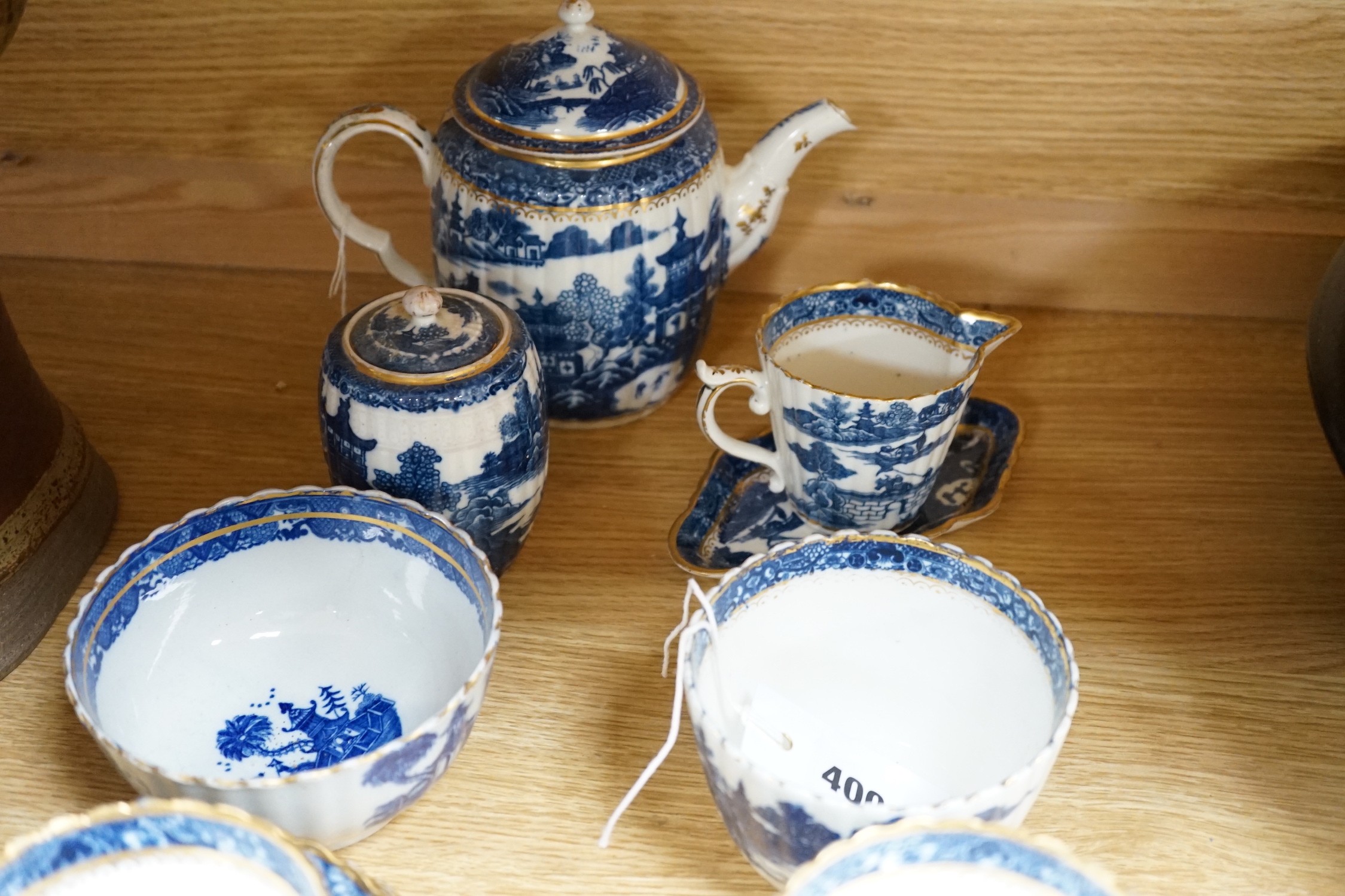 A Caughley blue and white fluted part tea and coffee service, c.1780